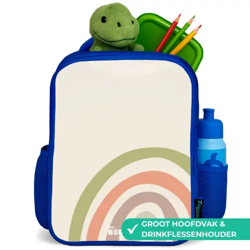 Ruwe regenboog pastel Kinderrugzak - Blauw middel -inhoud_NL
