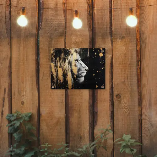 Portret - Leeuw - Abstract - Goud tuinposter los doek klein -sfeer1