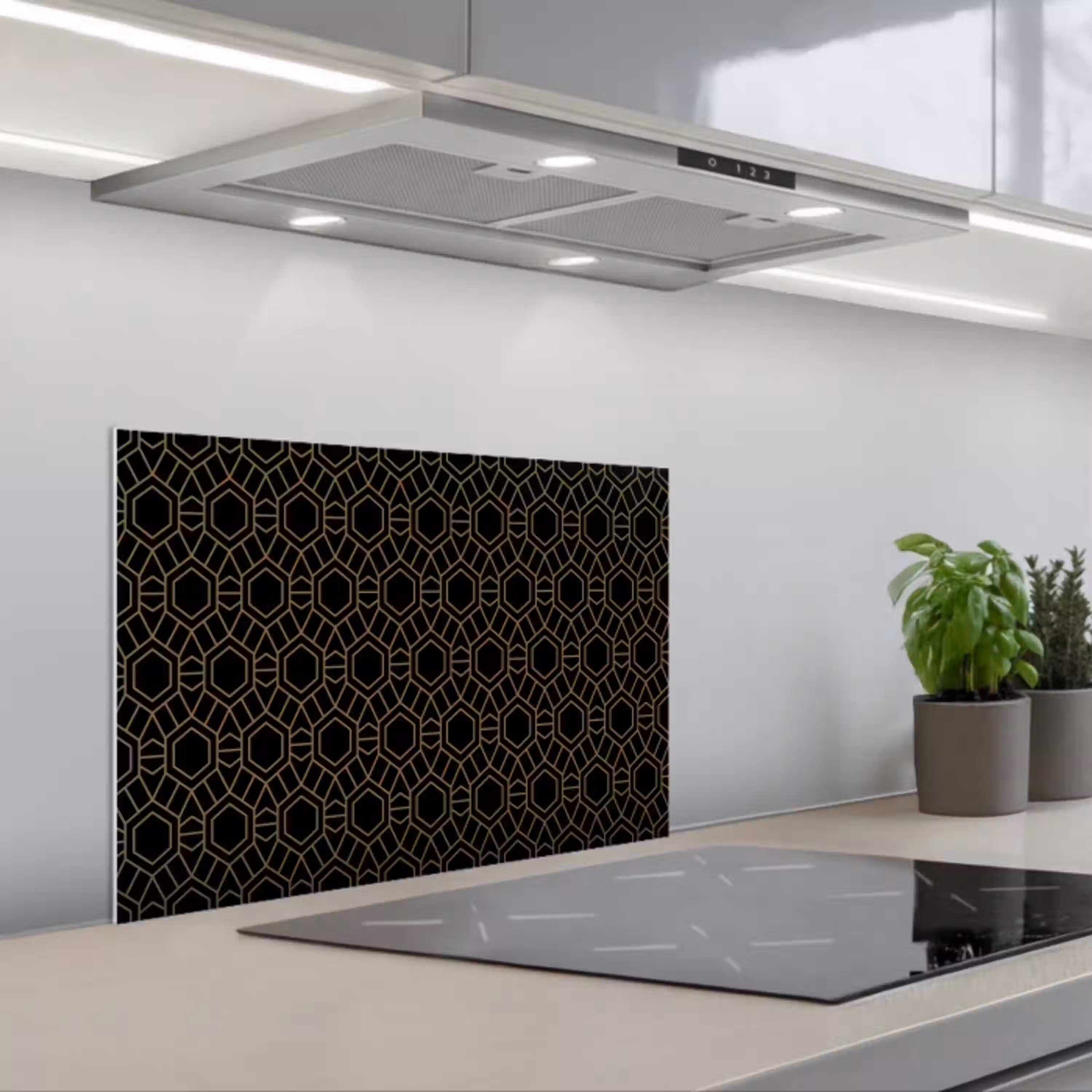 Goud - Zwart - Rozetstructuur keuken achterwand spatscherm klein 900 -3d_schuin