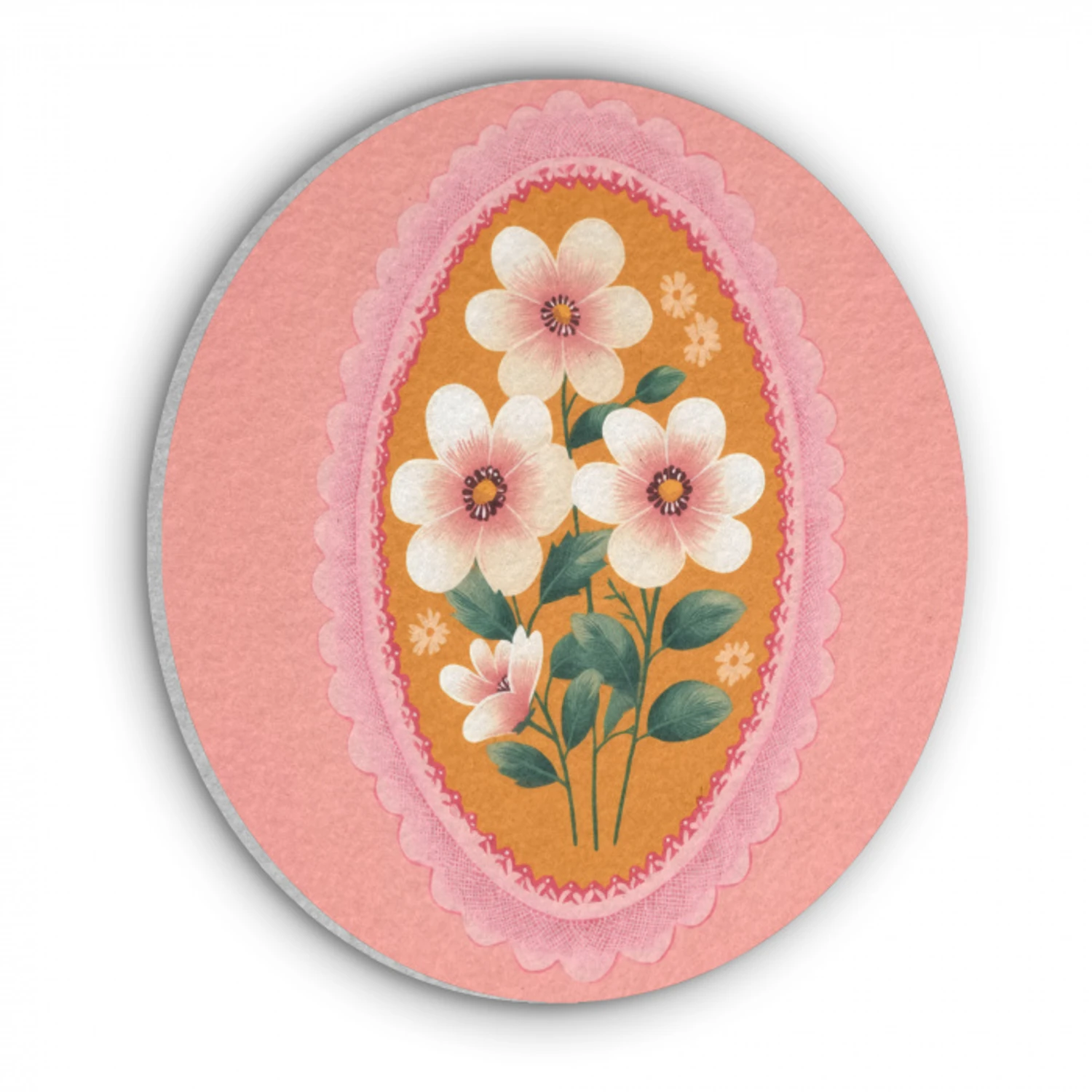 Illustratie - Bloemen - Rand - Roze Akoestische PET Vilt - Rond klein -3d