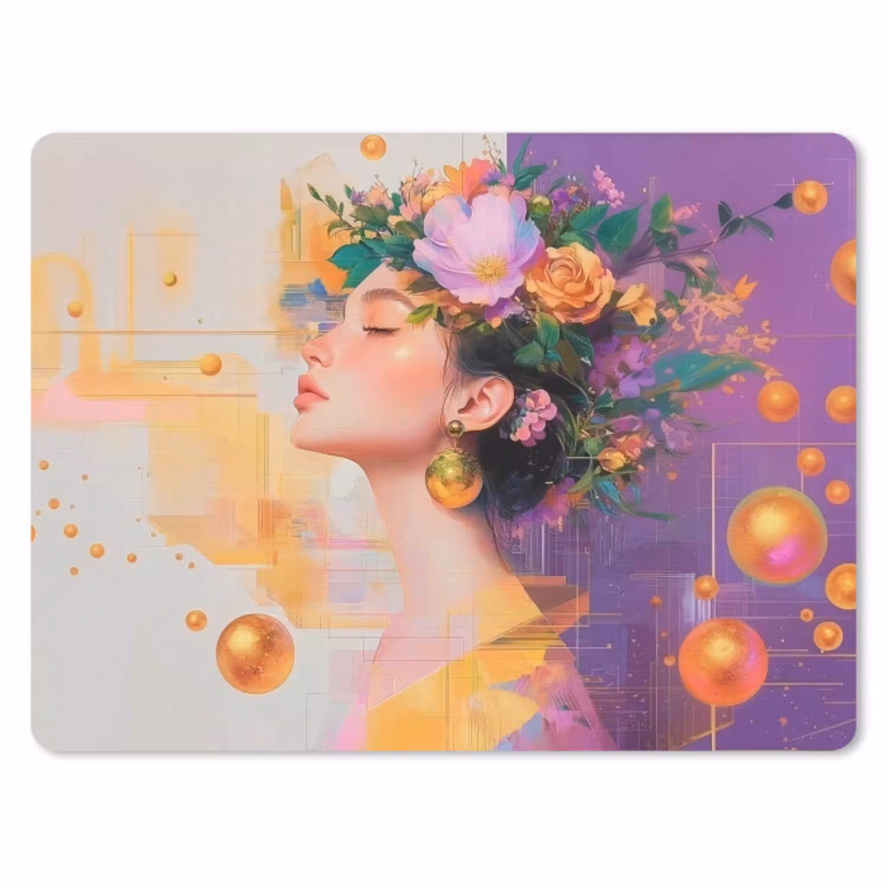 Abstract - Vrouw - Bloemenkroon - Goud muismat rubber klein -3d