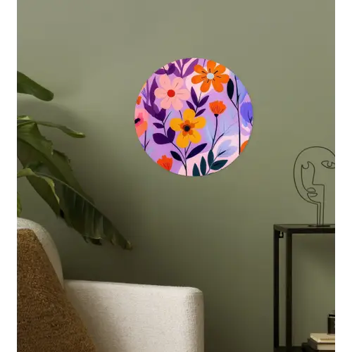 Bloemen - Kleurrijk - Bladeren Wandcirkel behangsticker klein -sfeer2
