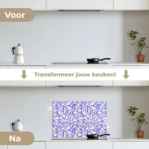 Patronen - Beige - Blauw - Lijnen keuken achterwand spatscherm klein 900 -voor_na_NL