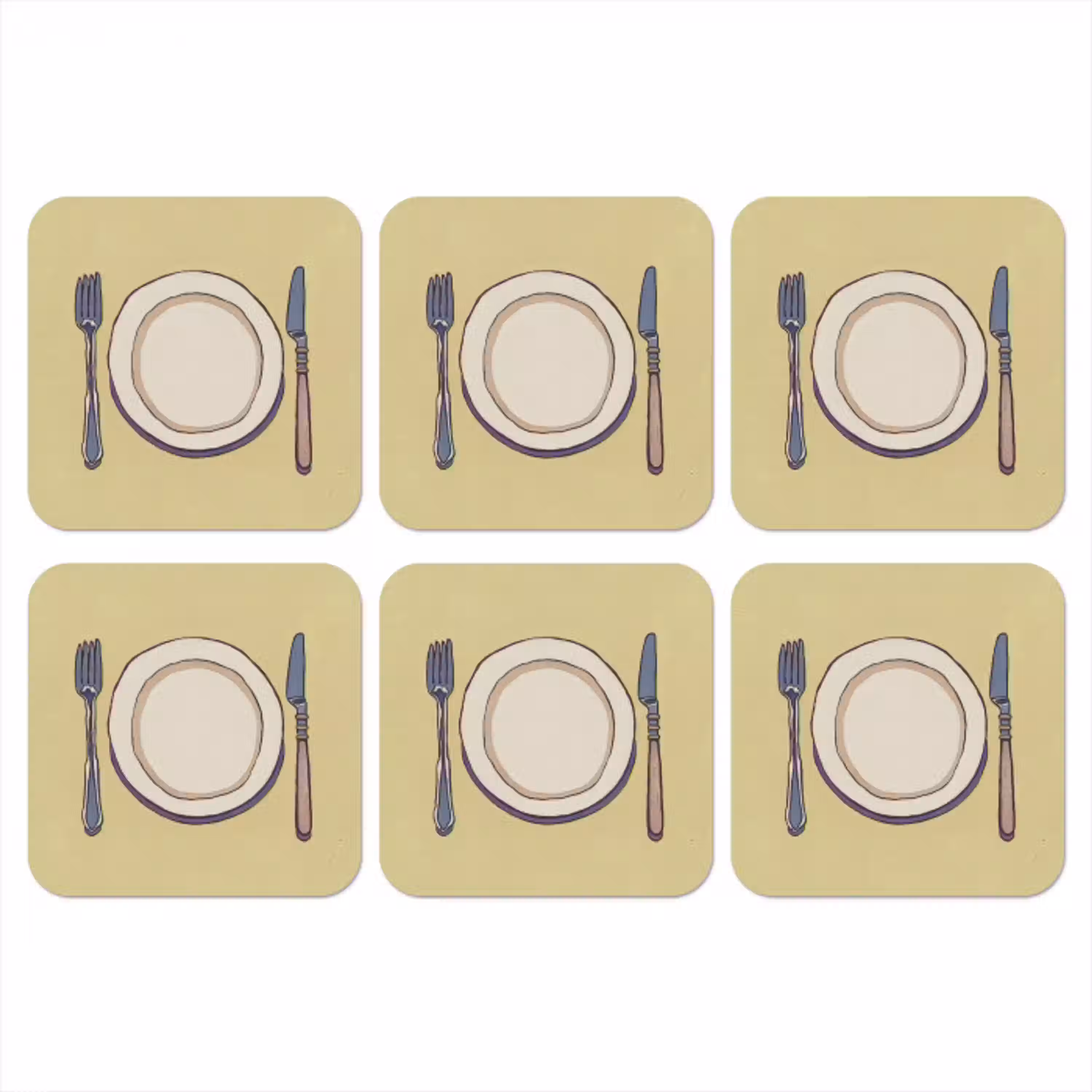 Illustratie - Bord - Bestek - Beige onderzetter kurk middel -3d