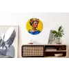 Frida Kahlo - Vrouw - Geel - Blauw - Bloemen Wandcirkel aluminium klein -kantoor