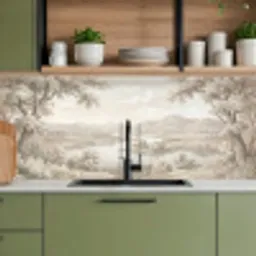 Rivierlandschap - Bergen - Natuur - Vintage - Beige keuken achterwand 2 middel -sfeer3