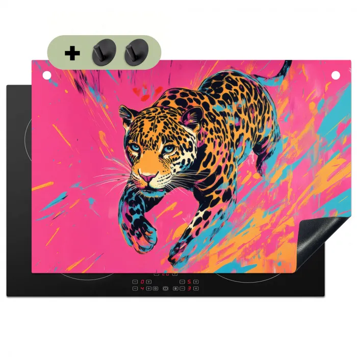 Luipaard - Roze - Oranje - Blauw - Verf Inductie beschemer met haakjes klein -3d