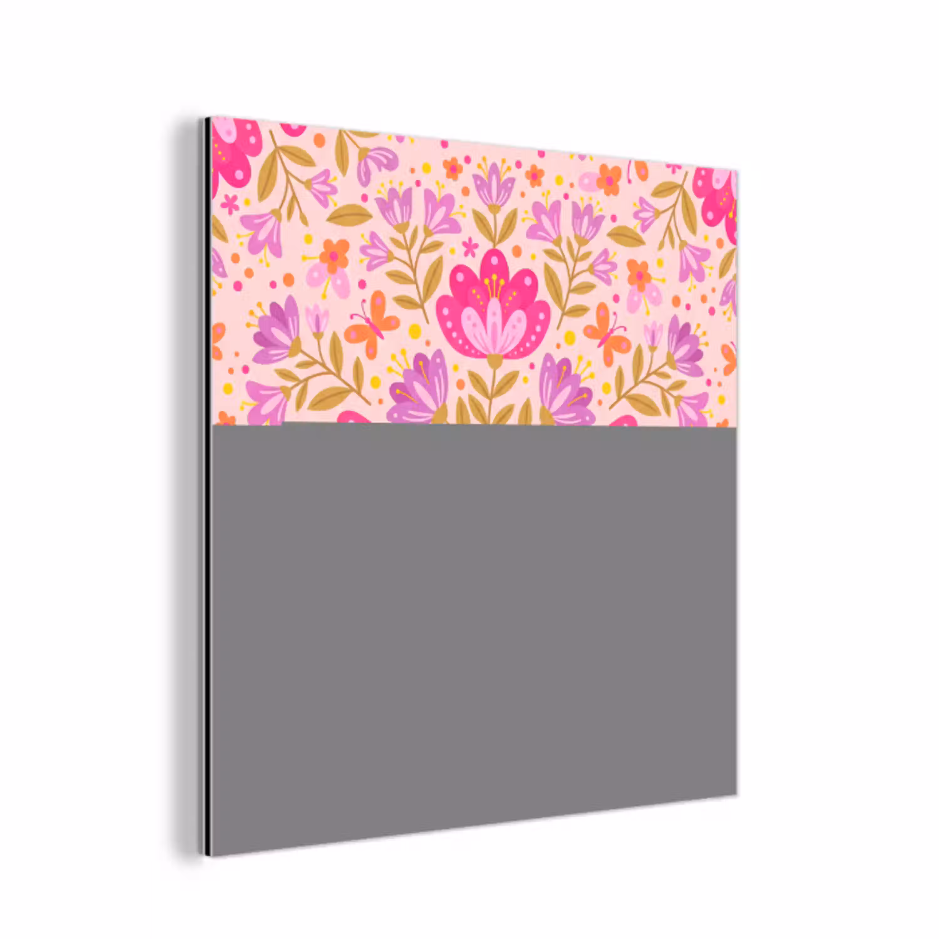 Bloemen - Patroon - Natuur - Abstract - Roze aluminium wit klein -3d