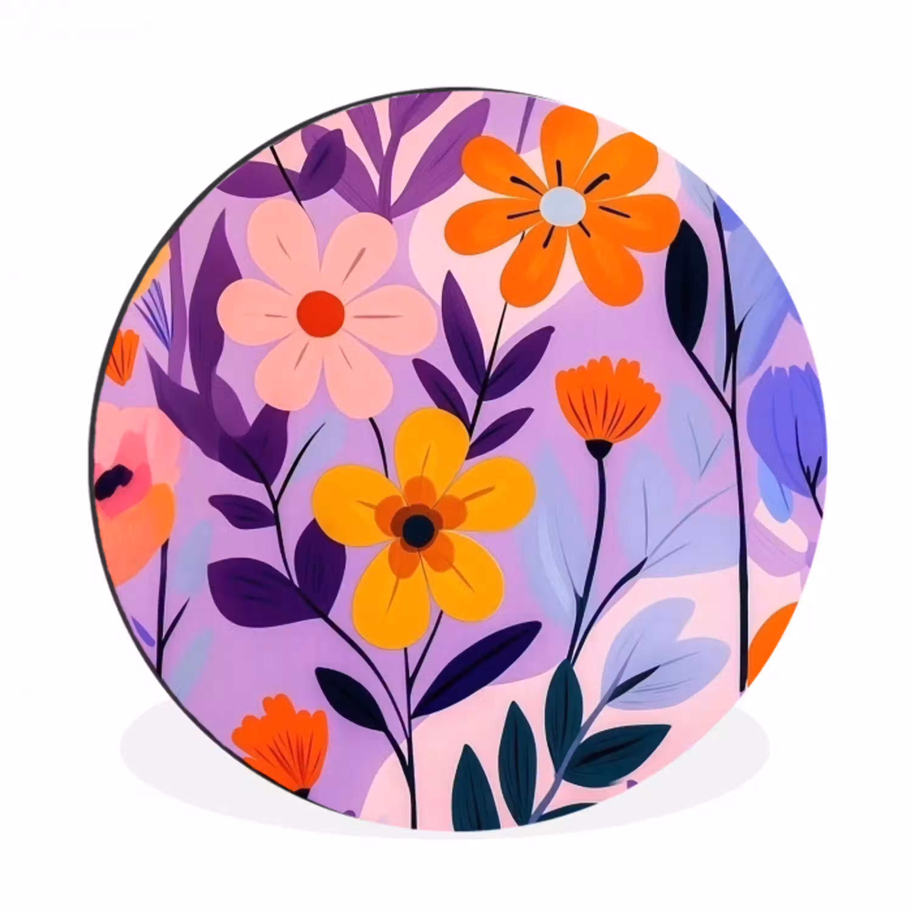 Bloemen - Kleurrijk - Bladeren Wandcirkel aluminium klein -3d