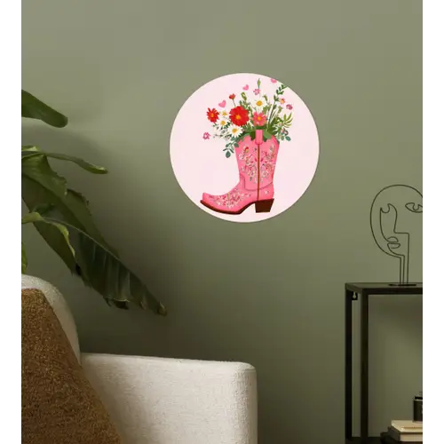 Cowboylaarzen - Roze - Boeket - Bloemen Wandcirkel behangsticker klein -sfeer2