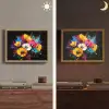 Bloemen - Kleurrijk - Graffiti - Modern - Boeket Light Box met batterij (Wandlamp) middel -sfeer3