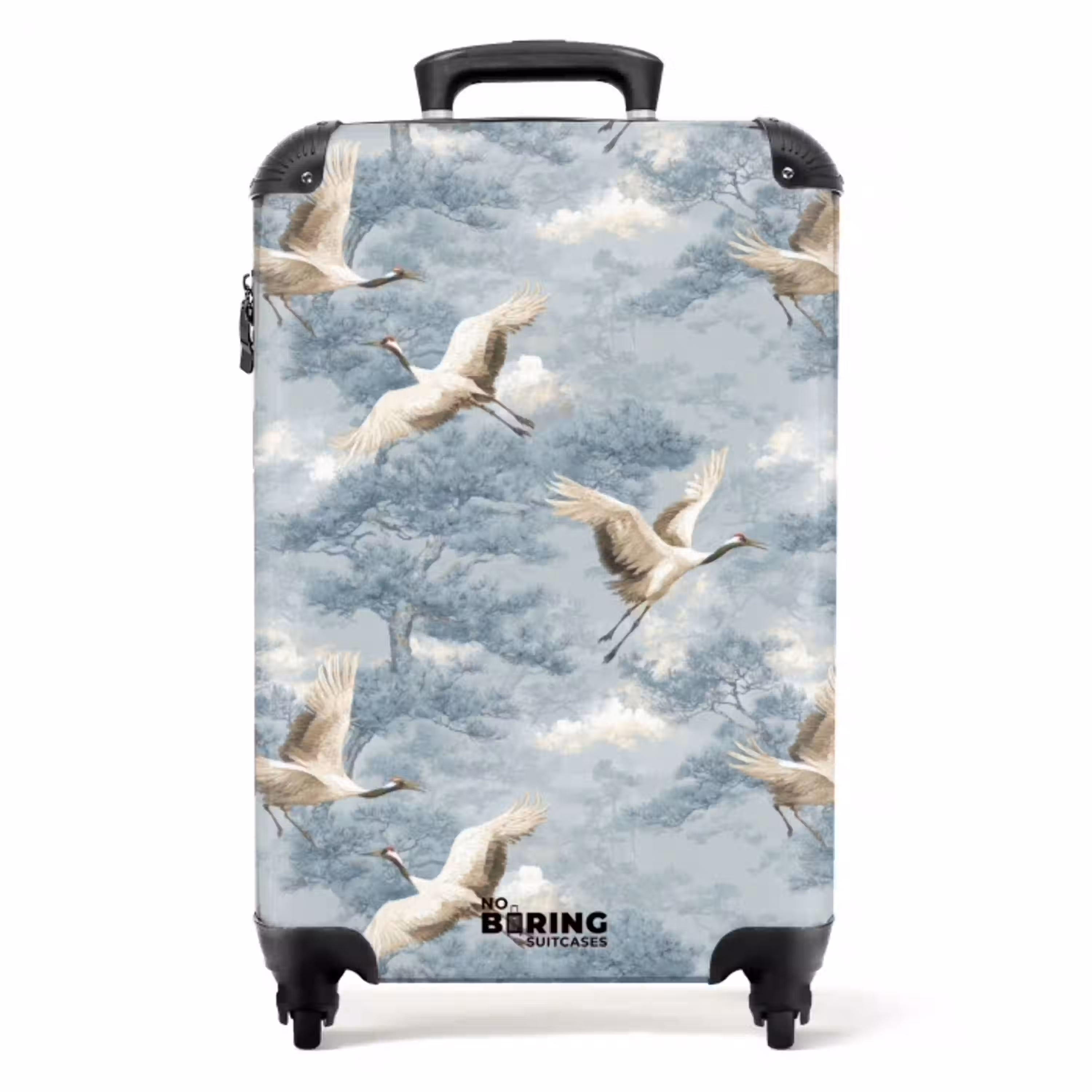 Wolken - Kraanvogels - Blauw NBS - Handbagage koffer - Volwassenen Unisex middel -productfoto_recht