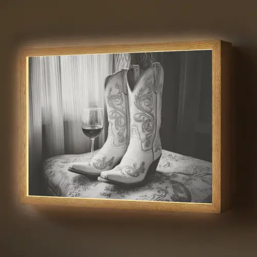 Wijn - Cowboylaarzen - Raamlicht - Wit Light Box met batterij (Wandlamp) middel -z3d_website