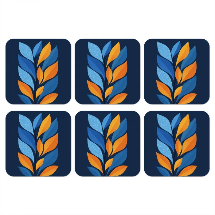 Abstract - Bladeren - Blauw onderzetter kurk middel -3d