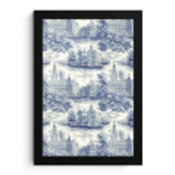 Huizen - Bomen - Water - Vogels - Blauw fotolijst zwart zonder passe partout klein 224 -3d