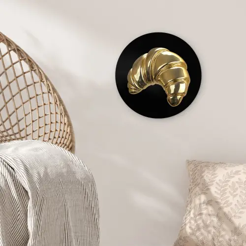 Croissant - Brood - Goud - Zwart Wandcirkel kunststof plaat 5mm dik klein -sfeer5
