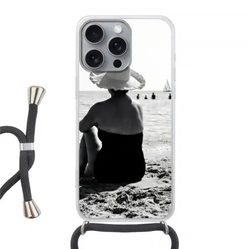 Vrouwen - Zonnehoed - Strand - Zwart - Wit Hoesje iPhone 16 Pro Max met koord klein -3d