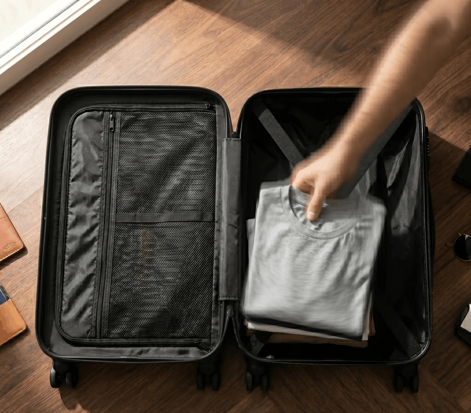 plier un tee-shirt dans une valise