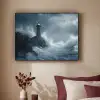 Rotsen - Vuurtoren - Golven - Klliffen Textielframe zwart klein -sfeer1