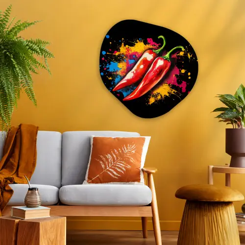 Peper - Graffiti - Verf - Abstract - Modern - Kleurrijk Wandcirkel Organisch Aluminium middel -sfeer4