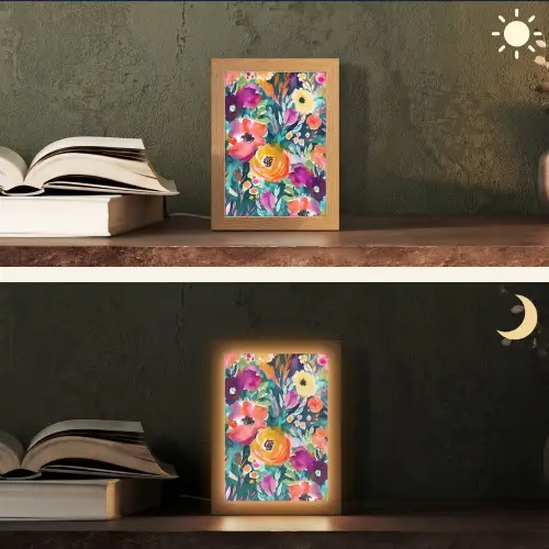 Bloemen - Olieverf - Kunst - Natuur Light Box met kabel (Tafellamp) klein -sfeer3