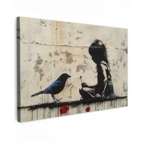 Street art - Meisje - Vogel - Graffiti - Banksy canvas 2cm klein -z3d