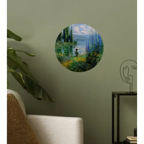 Bloemen - Meer - Bergen - Groen Wandcirkel behangsticker klein -sfeer2