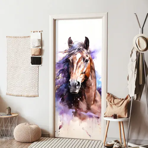 Paard - Dieren - Meisjes - Paars - Bruin deurposter klein -sfeer6