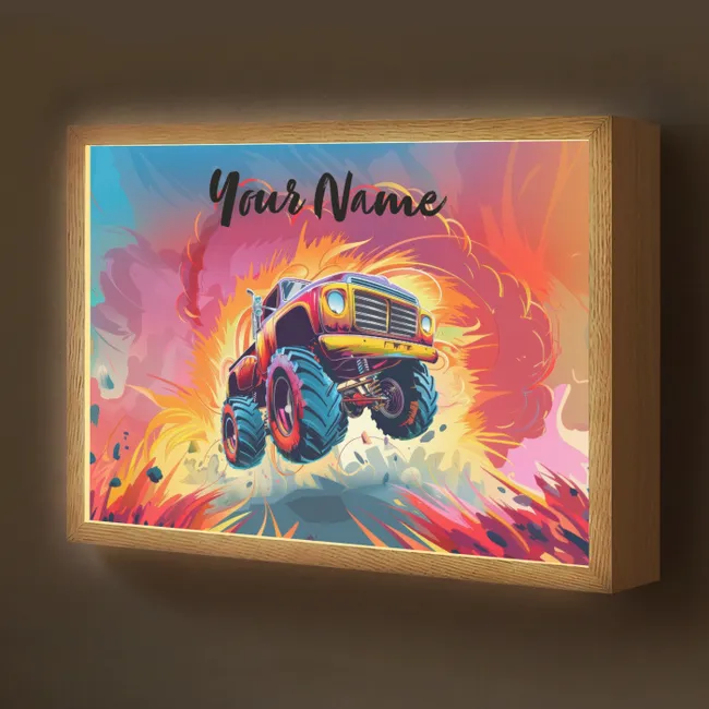 Lightbox - Kids' Wall Lamp with Name -. Monster truck - Car - Boys - Colorful
