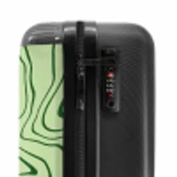 Lichtgroene achtergrond met abstracte donkergroene lijnen NBS - Handbagage koffer - Unisex middel -slot