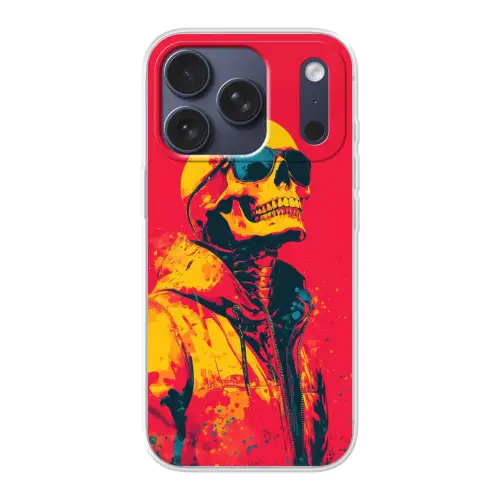 Zonnebril - Schedel - Jas - Rood Telefoonhoesje iPhone 17 Pro klein -3d