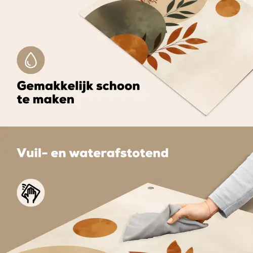 Vormen - Rond - Bladeren - Beige Inductie beschemer met haakjes klein -ky-schoon-nl