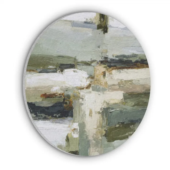 Akoestisch schilderij rond - Penseelstreken - Groen - Abstract - Japandi