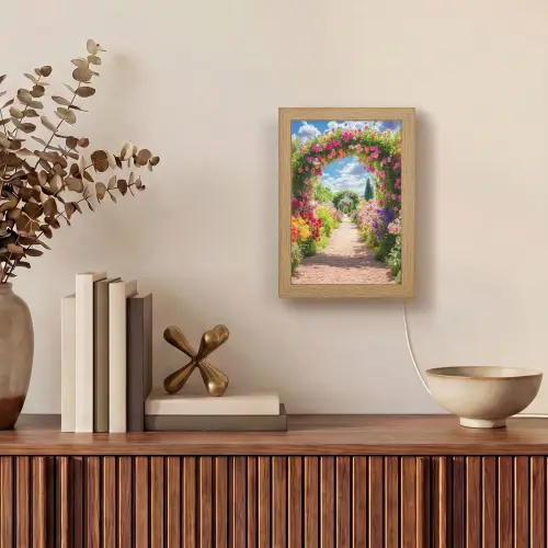 Doorkijk - Bloemen - Kleurrijk - Natuur Light Box met kabel (Wandlamp) klein -sfeer2