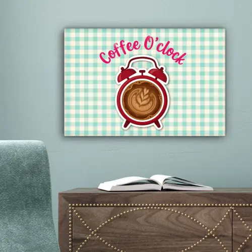 Koffie - Klok - Groen canvas 2cm klein -sfeer4