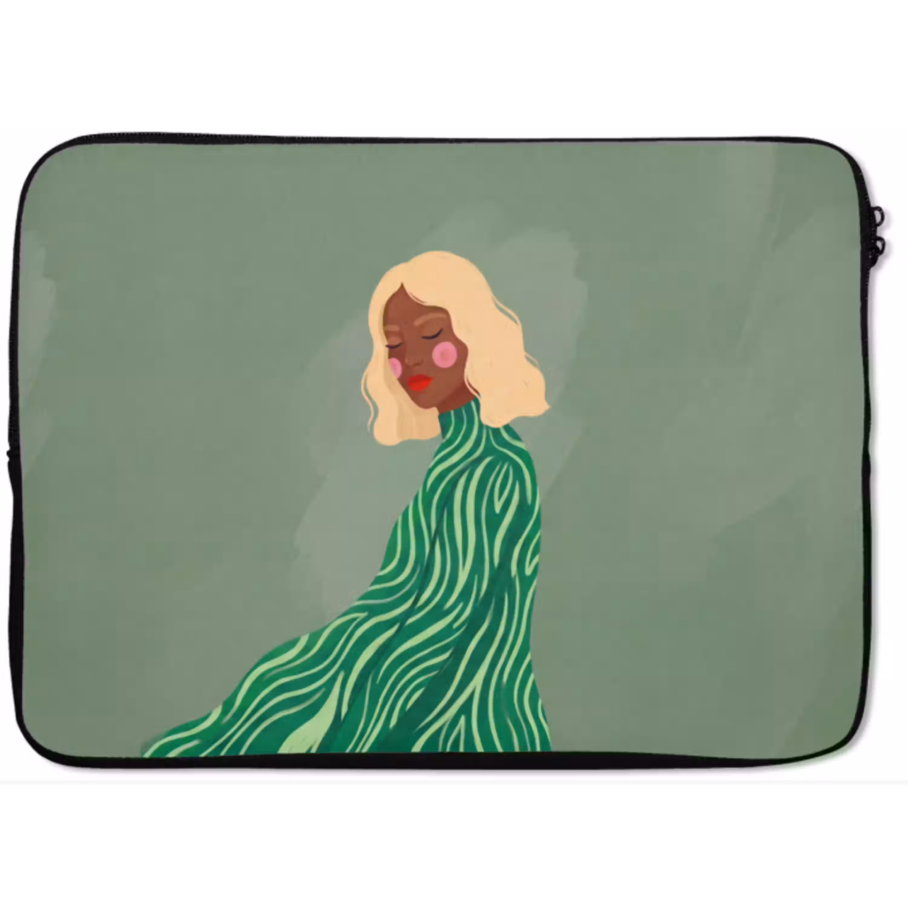 Vrouw - Portret - Illustratie - Modern - Groen laptophoes neopreen klein -zkaufland3dotto