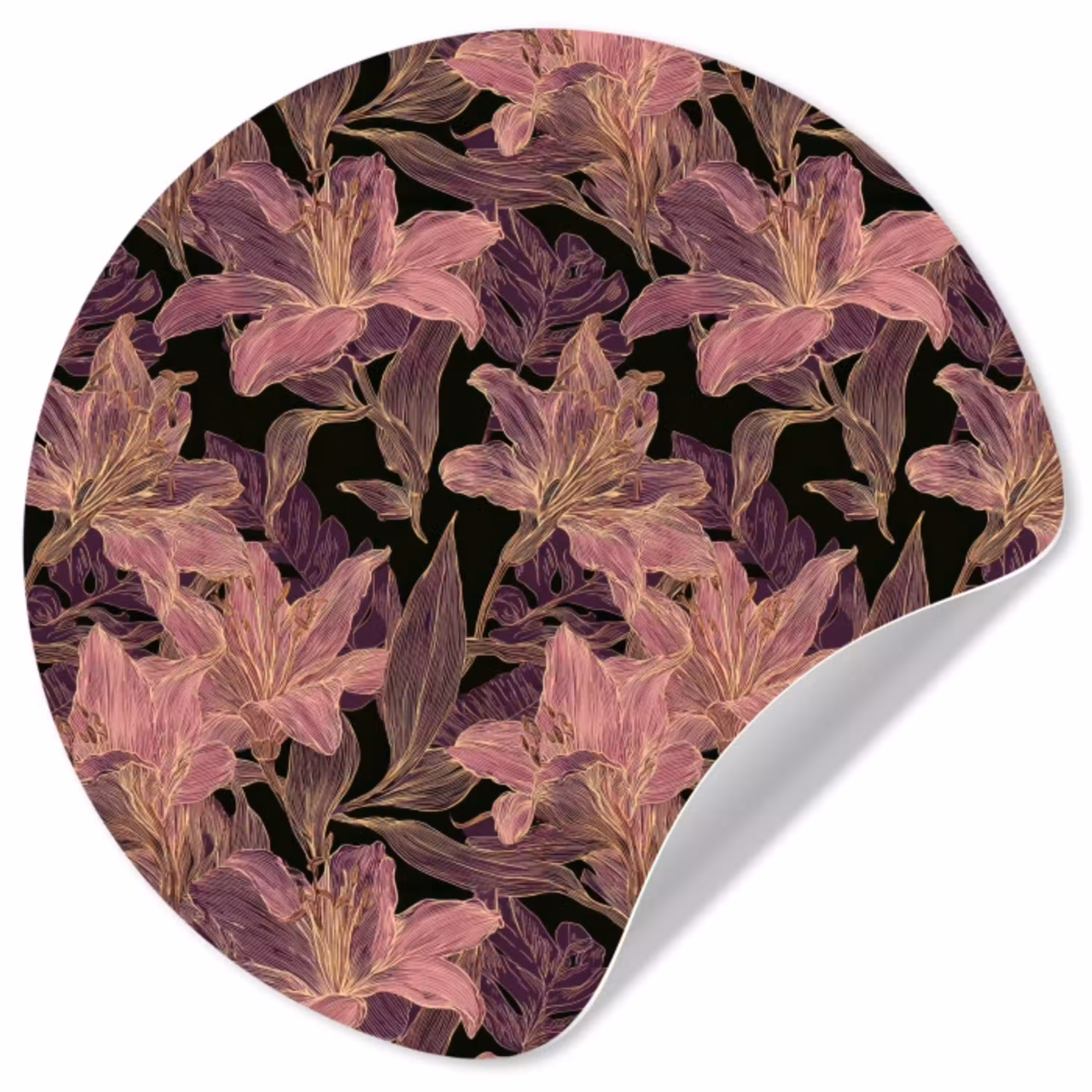 Lelies - Patroon - Paars - Goud Wandcirkel behangsticker klein 186 -3d