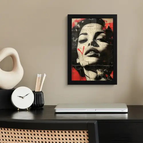 Graffiti - Vrouw - Rood - Street art - Banksy fotolijst zwart zonder passe partout klein -sfeer1