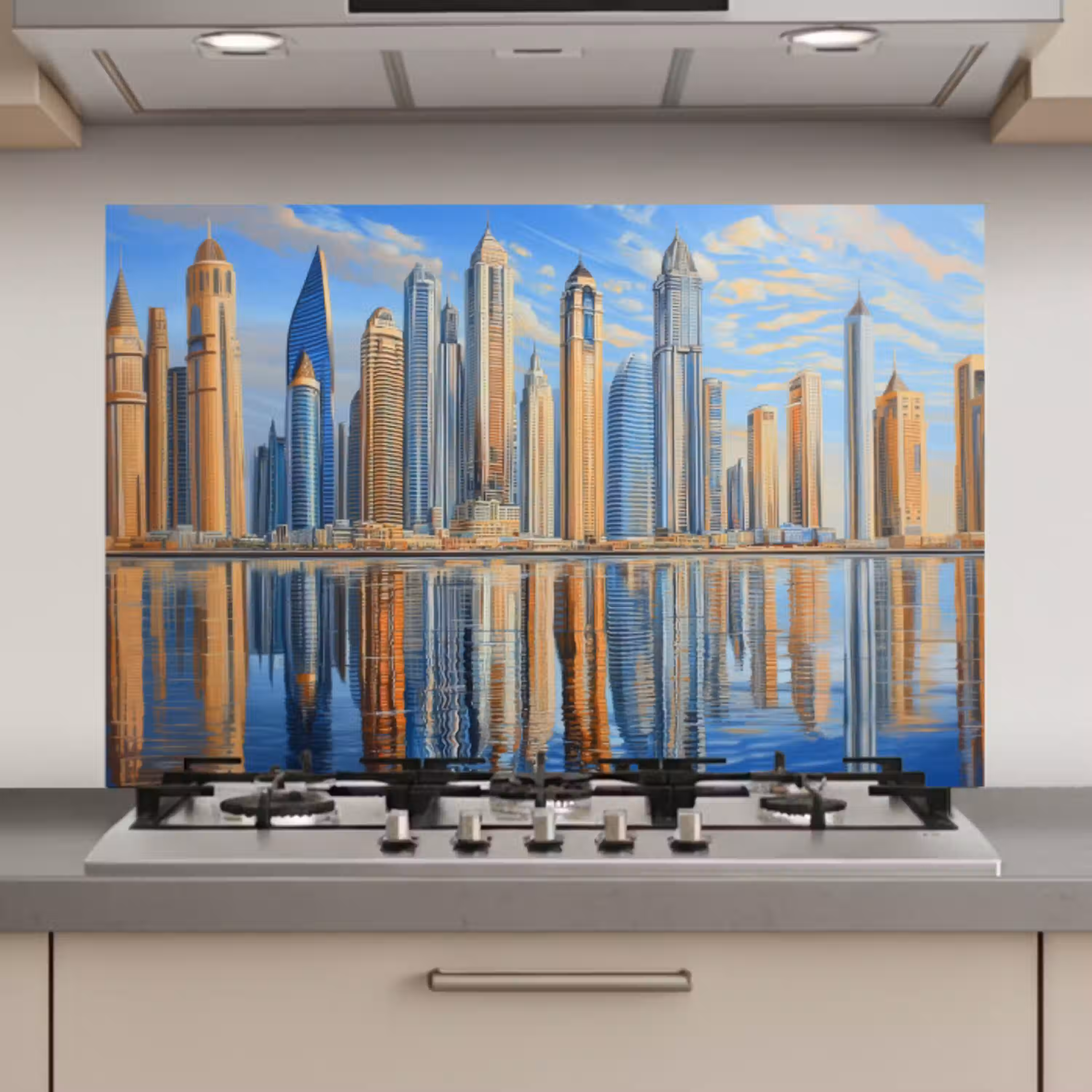 Skyline - Wolkenkrabbers - Water - Blauw keuken achterwand spatscherm klein -3d_website