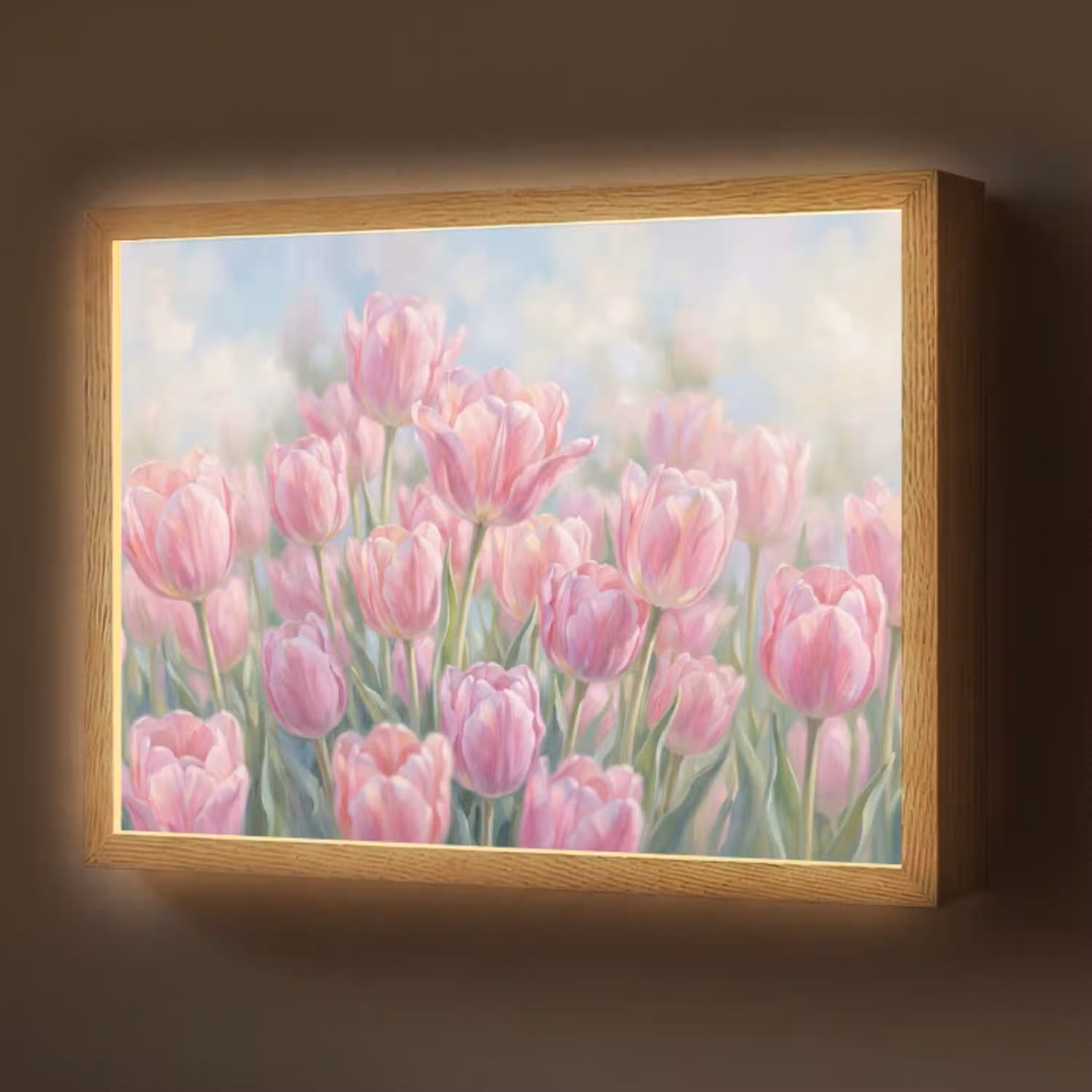 Tulpen - Veld - Lente - Roze Light Box met batterij (Wandlamp) middel -z3d_website