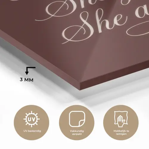 She plans she glows she achieves - Rood - Cursief plexiglas 5mm klein -sfeer2