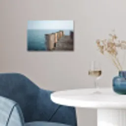 Houten steiger - Helderblauwe lucht poster papier klein -sfeer3