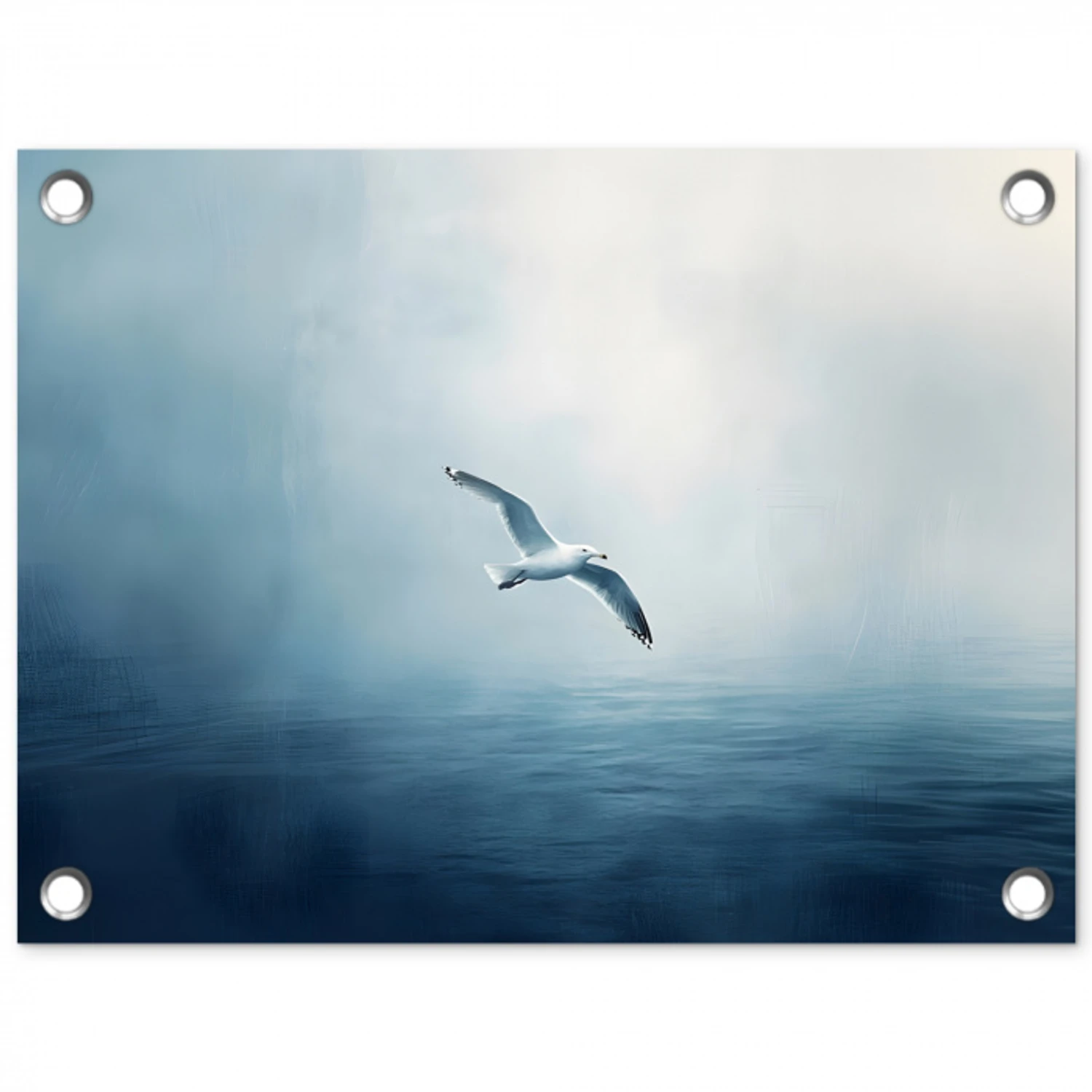 Meeuw - Wit - Zee - Mistig tuinposter los doek klein -3d