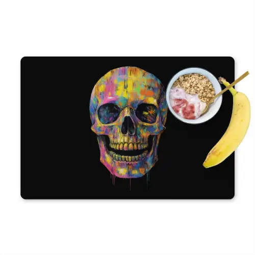 Penseelstreken - Schedel - Kleurrijk - Abstract Placemat vinyl groot -zzzproduct_Kitchenyeah-website