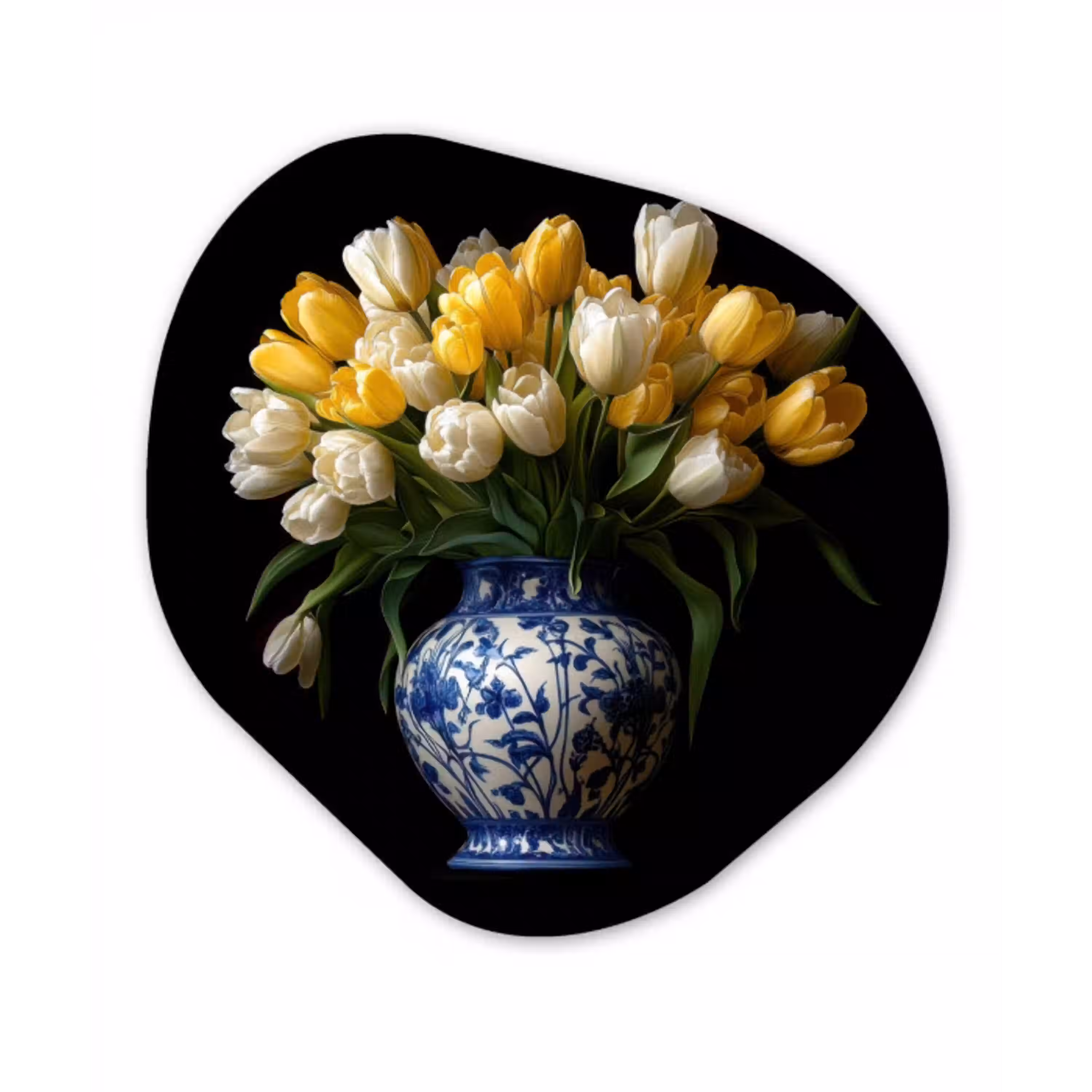 Geel - Tulpen - Vaas - Bloemen Wandcirkel Organisch Plexiglas middel -3d