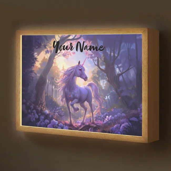 Lightbox - Kids' Wall Lamp with Name -. Unicorn - Purple - Fairy tale - Fantasy animal