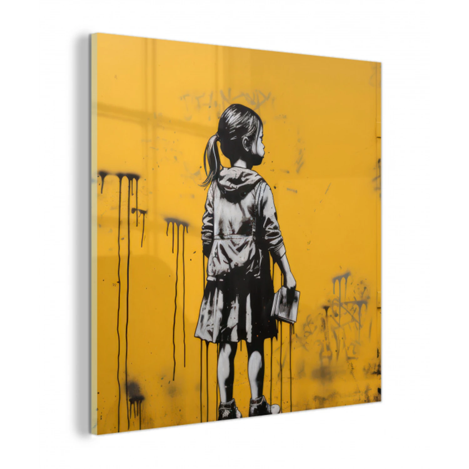 Meisje - Boek - Gele Muur - Graffiti plexiglas 5mm klein -z3d