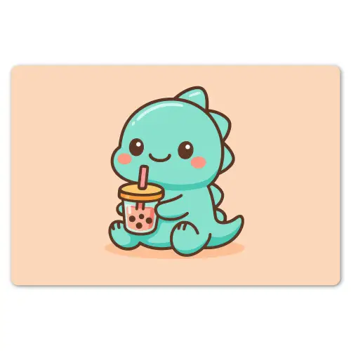 Dino - Boba - kawaii - Oranje Placemat vinyl groot -zzsfeer1_Kitchenyeah-website