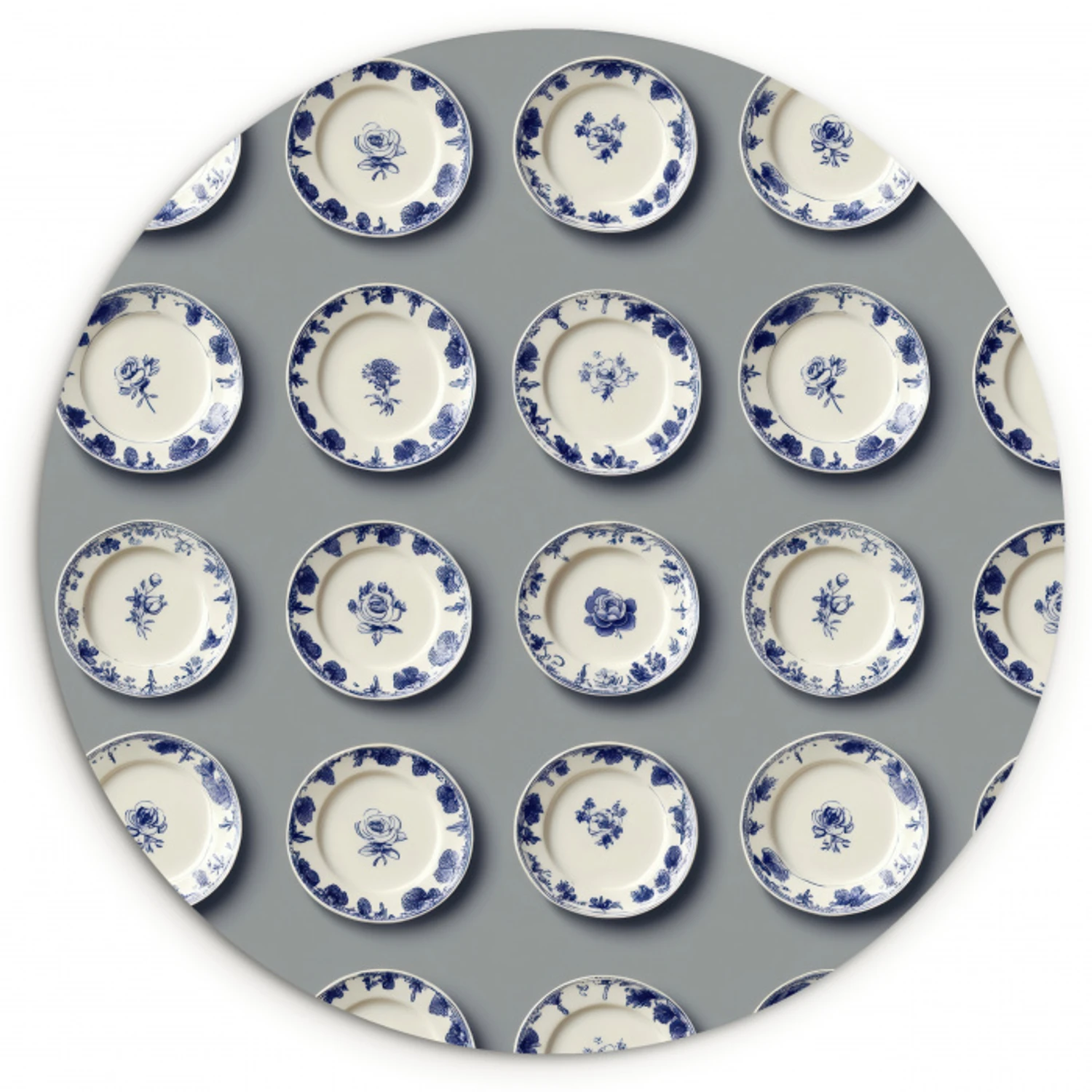 Borden - Bloemen - Blauw - Wit Wandcirkel kunststof plaat 5mm dik klein 188 -3d