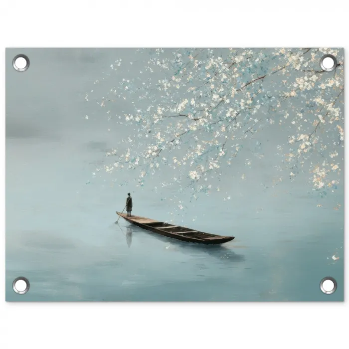 Bloesems - Minimalistisch - Wateroppervlak - Boot tuinposter los doek klein -3d